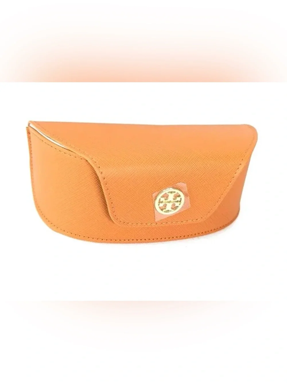 Tory Burch Burnt Orange Faux Leather Sunglasses Case with GoldtoneLogo Medallion